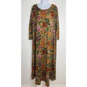 Natural Life Lottie Sweater Knit Maxi Dress Yellow Tan Pink Floral Women XL